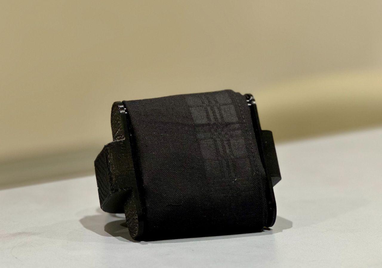 Front view of Design 1 showing the handkerchief wrapped around the wiping surface to present fresh fabric for subsequent uses.